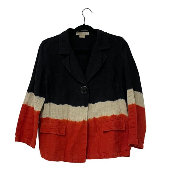 Michael Kors Womens Blazer Suit Jacket Size 8 Multicolor Tie Dye 100% Linen - Picture 2 of 9